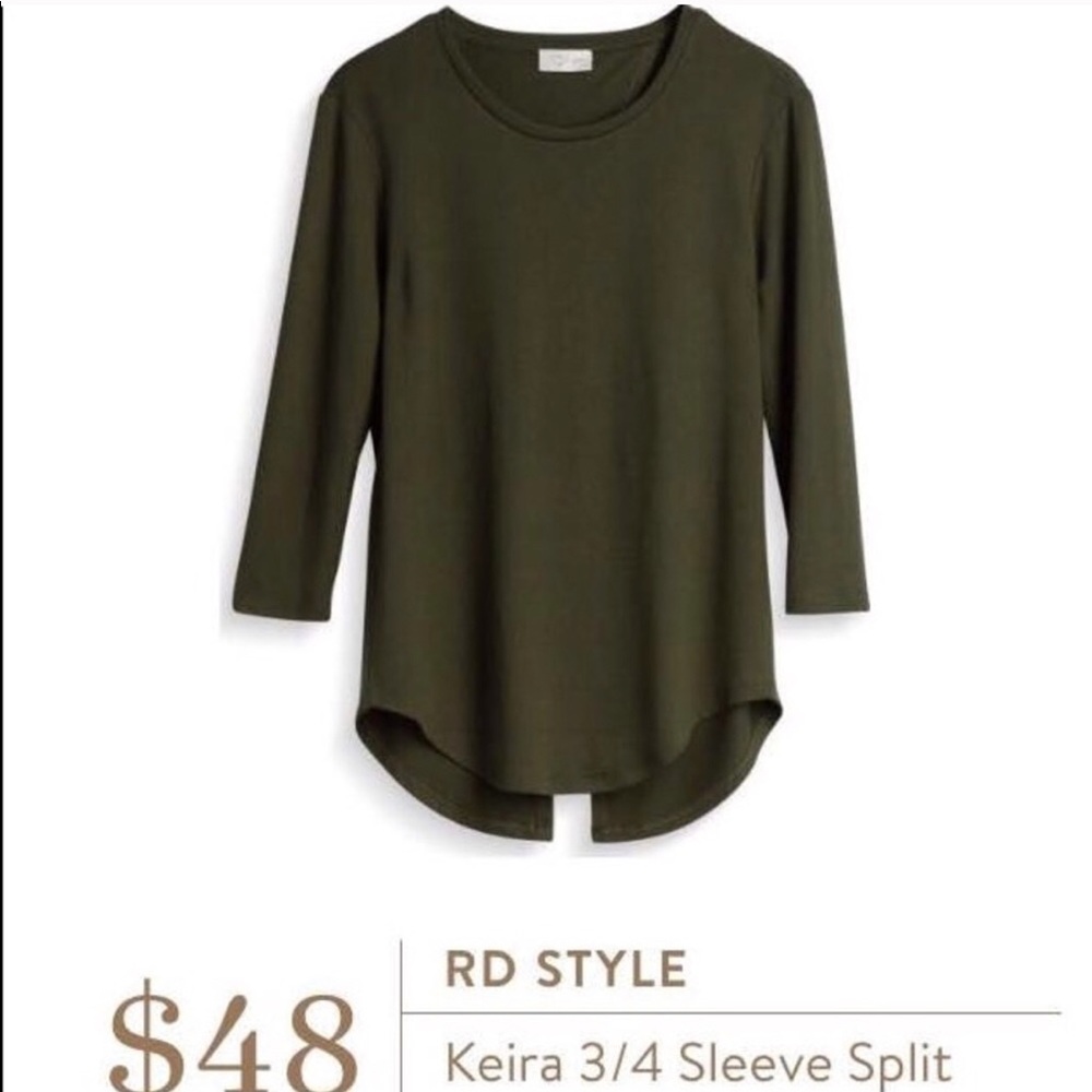 RD Style Split Back Gray 3/4 Sleeve Top Size Small